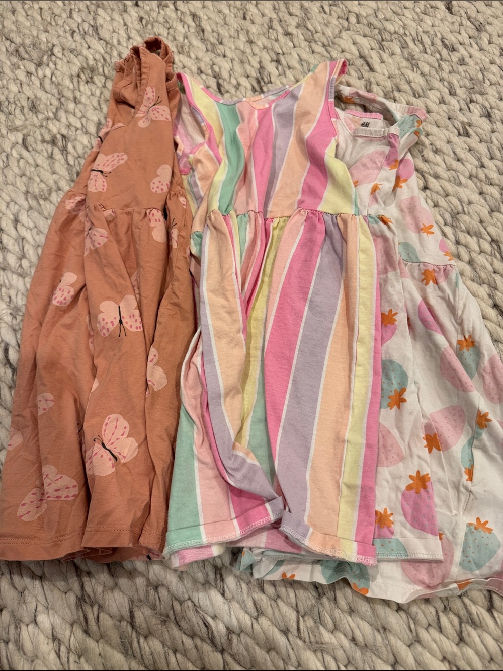 H&M Girls' Dresses - Rust Butterfly, Pastel Rainbow, White Strawberry Prints